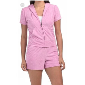 Juicy Couture Velour Shorts Hoodies Tracksuit‎ Set Size X-Large Pink Rhinestone